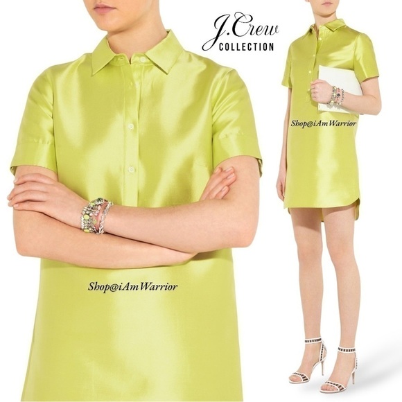 J.Crew Collection chartreuse silk shantung shirt-dress *shop@iamwarrior - Picture 3 of 13